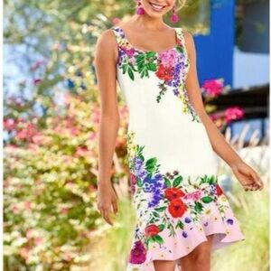 VENUS White Floral Dress with Pink Trim